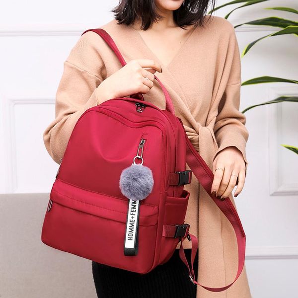 

outdoor bags women's bag 2021 luxury ladies backpack fur ball pendant casual youth student black shoulder