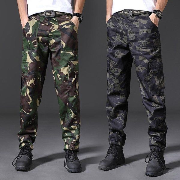 

men's pants spring brand men fashion military cargo multi-pockets baggy casual trousers overalls camouflage man cotton, Black