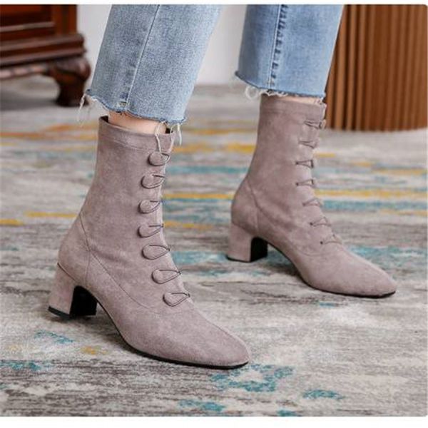 

winter women's shoes frosted suede web celebrity elastic boots non-slip wear retro style 210507, Black
