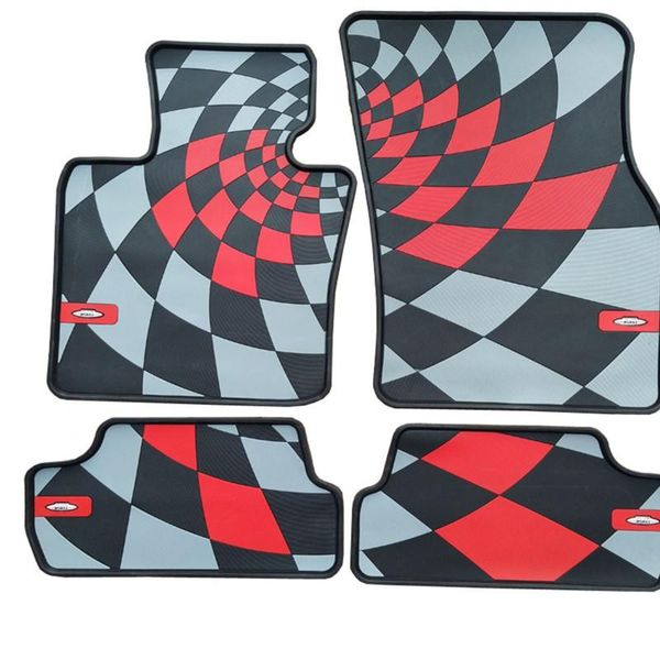 

car organizer rubber material floor mat red checkered jcw style clubman mini cooper f56(4pcs/set)