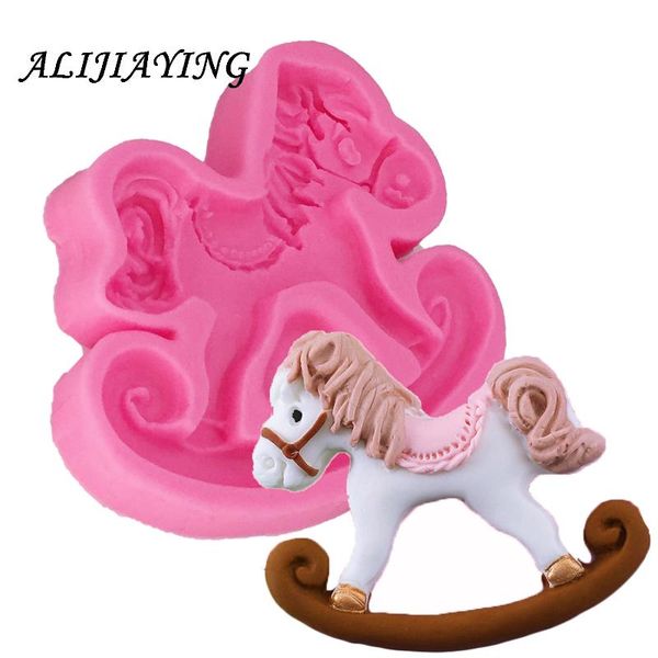 Attrezzi per torte 1 Pz 3D Forma di cavallo di Troia Stampi per fondente in silicone Stampi per cioccolato per decorazioni di compleanno per bambini D0731