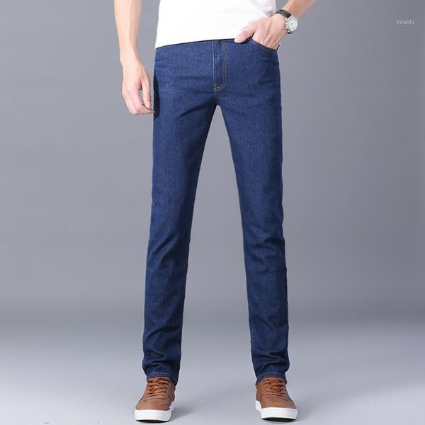 

men's jeans 2021 spring autumn men high waist straight slim thin elastic retro simple all-match fashion handsome business casual, Blue