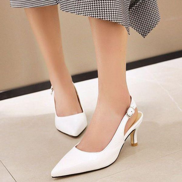 

dress shoes lihuamao white high heel slingbacks women pointed toe ankle strap slip on party dacning wedding pumps large size 11#, Black