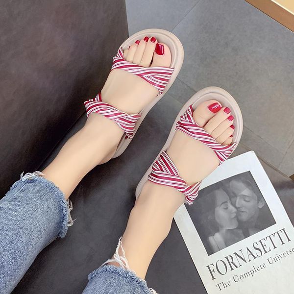 

slippers 2021 women's summer explosion-proof non-slip wear-resistant comfortable skin-striped plaid basic shoes u24-54, Black