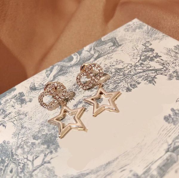 

diamond crystal gold mini letter star earrings stud earrings, Golden