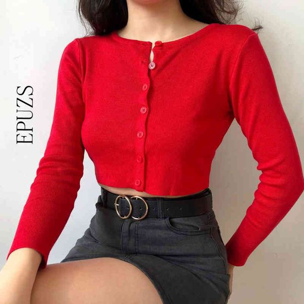 

vintage long sleeve cropped cardigan women white black korean button knitted sweater streetwear winter clothes women 210521