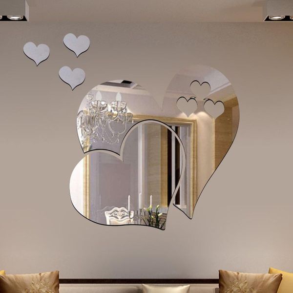 

set 3d mirror heart wall sticker decal diy home room art decoration love pattern detachable toilet table stickers