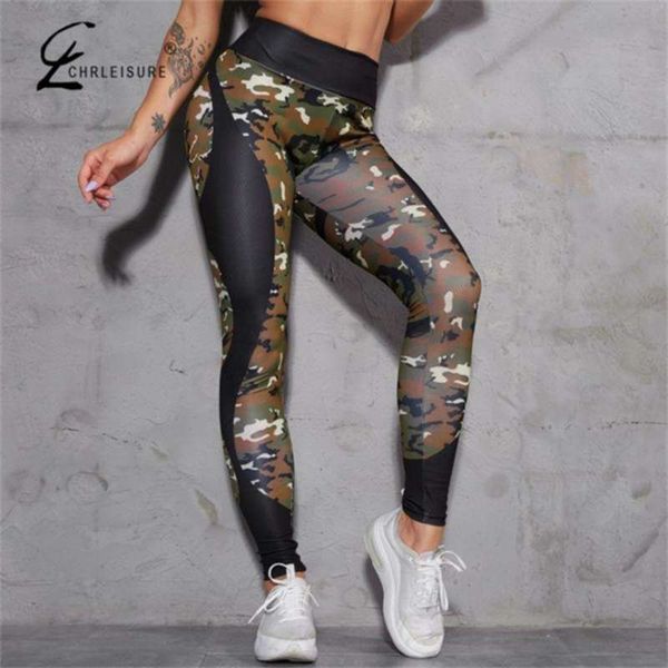 Camuflagem Impressão De Legging Mulheres Cintura Alta Leggings Mulheres Empurrar Sexy Gym Leggings Heartbeat Pant Calças Legins 210928