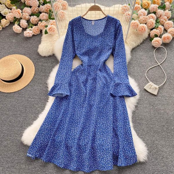 

casual dresses 2021 summer temperament sweet vestidos women's square collar trumpet sleeve slim floral midi dress df008, Black;gray