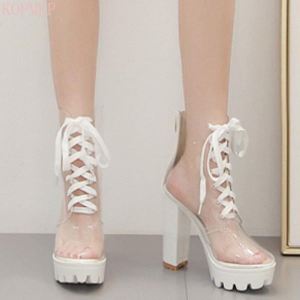 

dress shoes boots with thick soles, high heels, transparent cold boots, ankle woman heels, Black