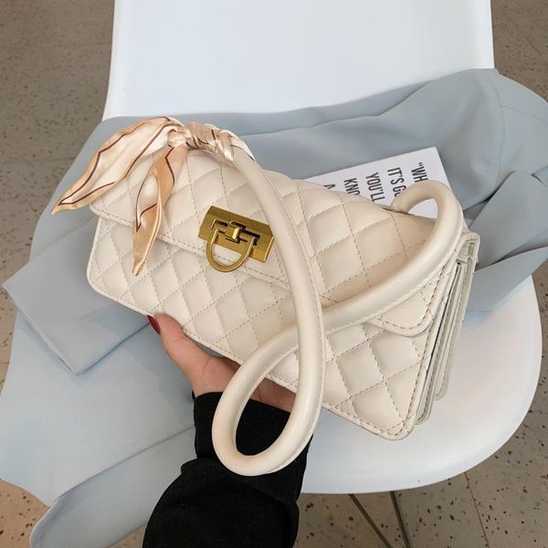 

shoulder bags women's leather bag 2021 texture rhombus underarm hand carry small square solid color flap