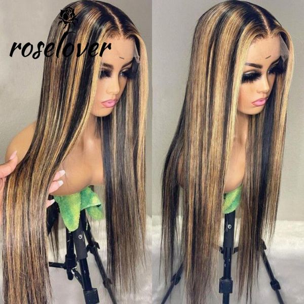 

lace wigs brazilian straight ombre highlight human hair 1b/27 front remy 180% pre plucked hairline fast, Black;brown