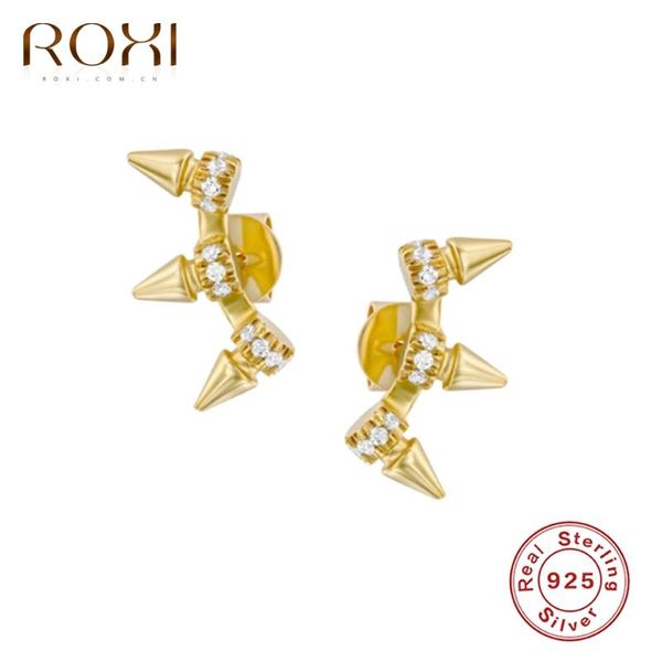 

three glossy rivets stud earrings for women jewelry crystals small piercing unusual 925 sterling silver pendientes, Golden;silver