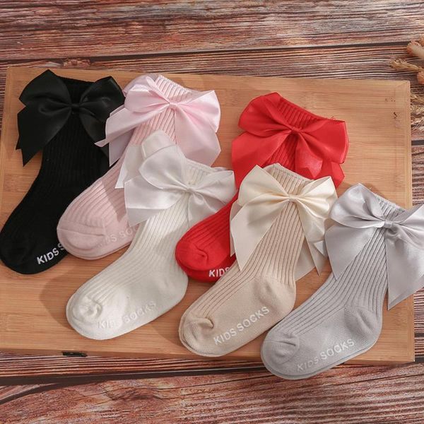 

v-tree socks baby girls cotton soft spanish style big bowknot breathable solid kids princess sock 0-3y, Pink;yellow