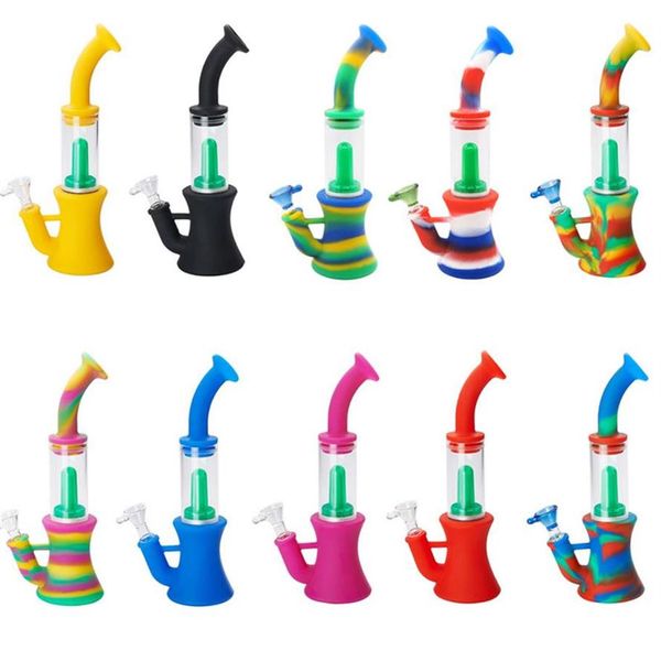 Tubo de fumaça de silicone com silicone para baixo tigela de vidro de haste 255x68mm tubos retos Bong de cachorro de cachorro de Óleo de óleo de vidro de vidro de vidro para fumar seco A29