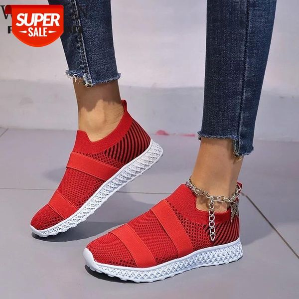 

plus size breathable mesh platform sneakers women slip on soft ladies casual running shoes woman knit sock flats #nm1w