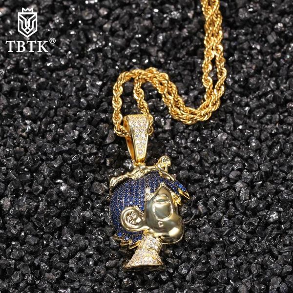 

pendant necklaces tbtk iced out bling cubic zirconia cartoon character boy pendants chain necklace for men trendy charm hiphop rapper jewelr, Silver