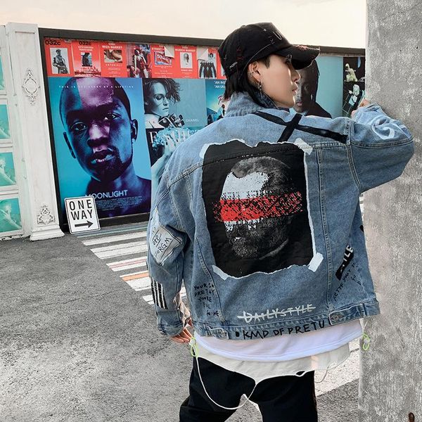 

men's jackets fashion brand oversize hip hop jacket european and american street hiphop printed denim clothing spring autumn, Black;brown