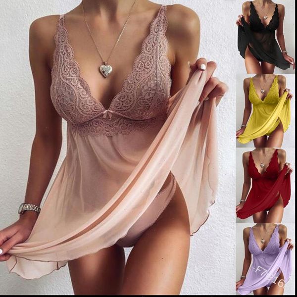 

lace lingerie dress women sleepwear silk nightgowns satin sleeveless v neck nightdress backless nightshirt pijama mujer, Black;red