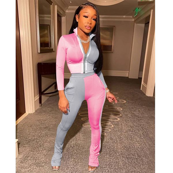 

2021 women's pants leggings suit lapel long sleeve sports two piece set, Black;red
