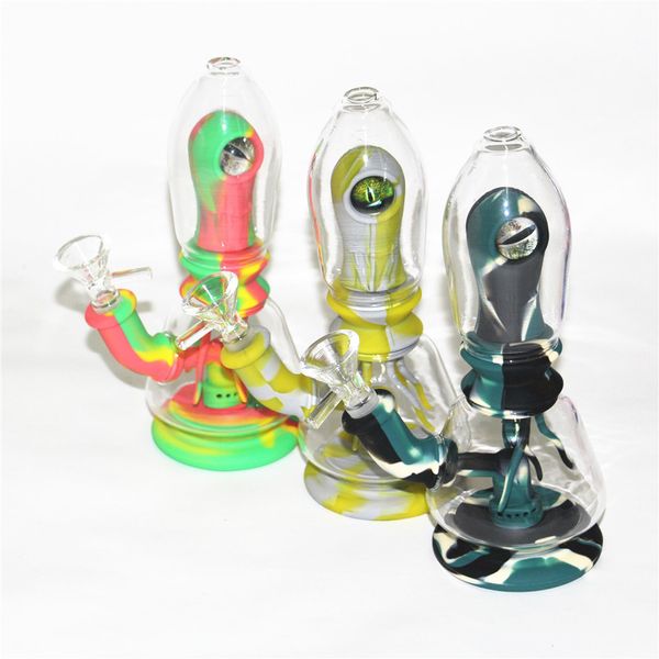 Hookahs Straight Hookah Eye Silicone Bong 7 Polegada Tabaco Fumar Percoladores Removíveis Copo De Vidro De Vidro Tubos De Água Dab Rigs Recyclers