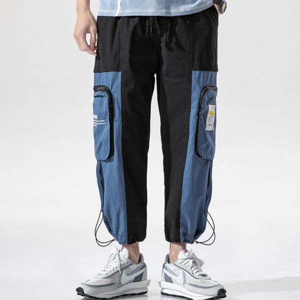 

men cotton side pockets cargo harem pants hip hop casual male tatical joggers trousers fashion streetwear w1875 men's, Black