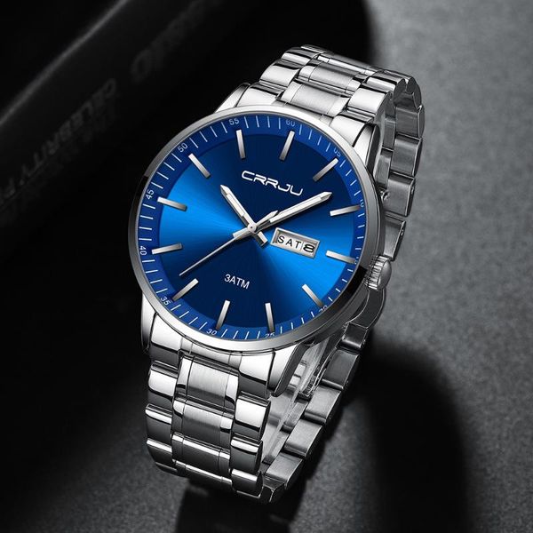 

wristwatches crrju 2021 simple style men watches luxury stainless business luminous quartz watch relogio masculino, Slivery;brown