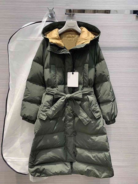 

jacket 2021 Luxury Design Winter Wide Waist Down Quilted Hooded Belted Coat, Black;brown