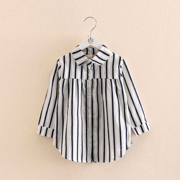 

girls spring autumn fashion trend 2-10 years old long sleeve kids girl stripe blouses shirts full 210529, White;black
