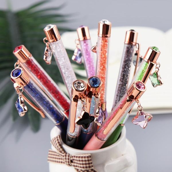 

ballpoint pens beautiful pen fashion crystal pendant writing stationery metal u1ja, Blue;orange