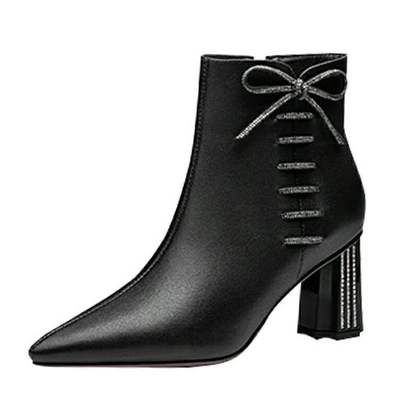 

boots black pointed toe women british style 2021 winter wild thick heel high heels net red women's short