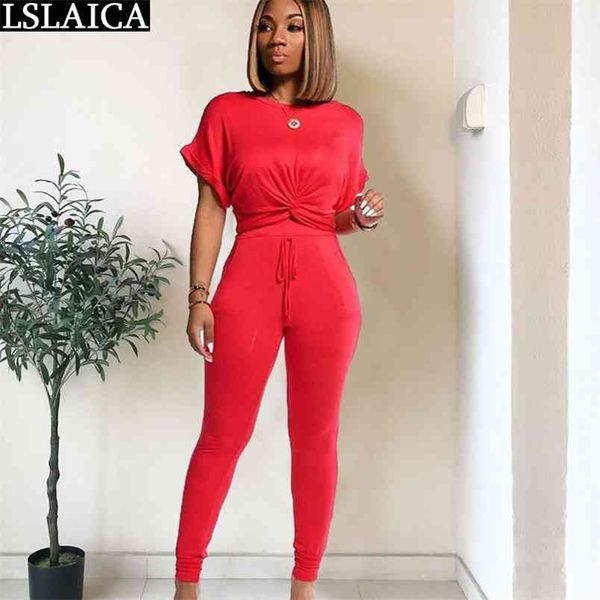 

plus size two piece set solid color o-neck fashion casual and pants sport wild streetwear 2 women 210515, White