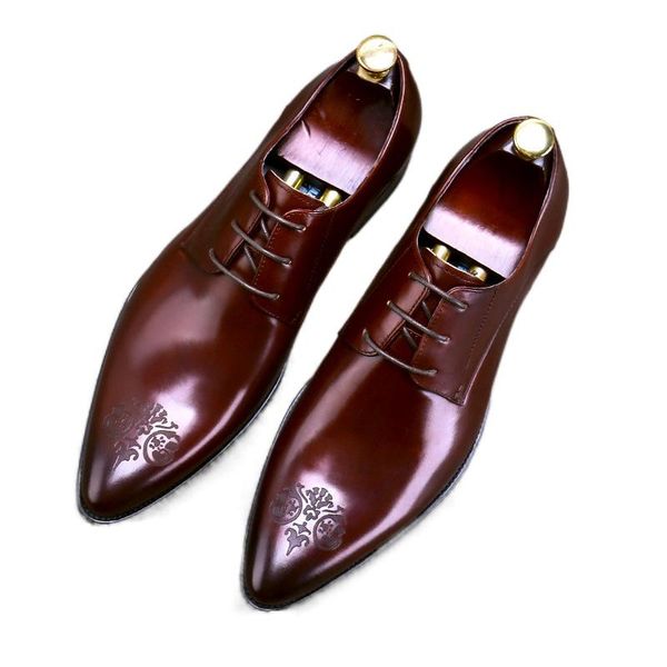 

men's formal shoes business leather pointed carved large size wedding dress, Black