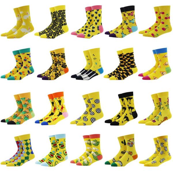 

men's socks yellow series combed cotton man harajuku animals cartoon fruit fashion painting pattern woman happy funny sokken, Black
