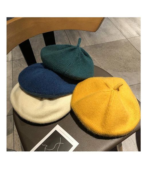 

berets 5a quality solid casual beret plain cap girl's wool warm winter beanie hats femme knitting caps women's hat, Blue;gray
