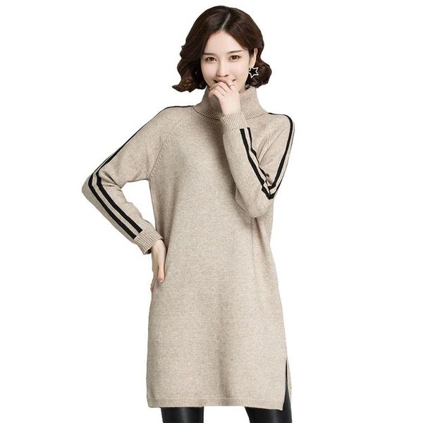 

casual dresses women winter stretch cotton knitted sweater dress 2021 ladies elegant knit loose thick plus velvet g329, Black;gray