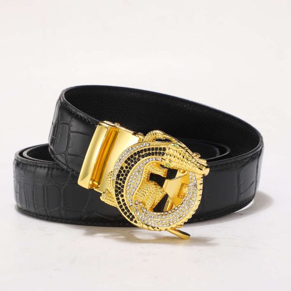 

with diamond belt men's business automatic buckle trend korean leisure young people pure cow hide crocodile pants belt men, Black;brown