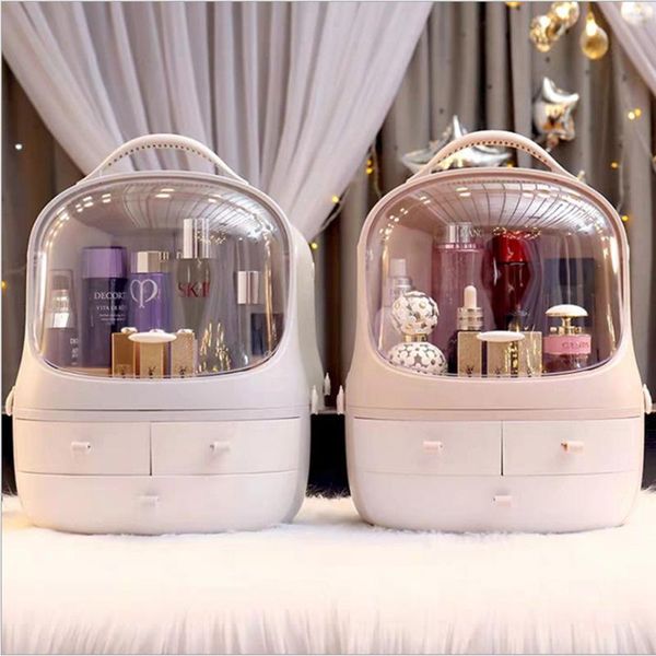 

portable waterproof make up cosmetic box dust cover organizer drawers plastic storage jewelry container indoor bags & cases