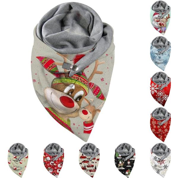 

scarves elegant ladies christmas print scarf fashion multi-purpose button shawl scarfs winter warm, Blue;gray