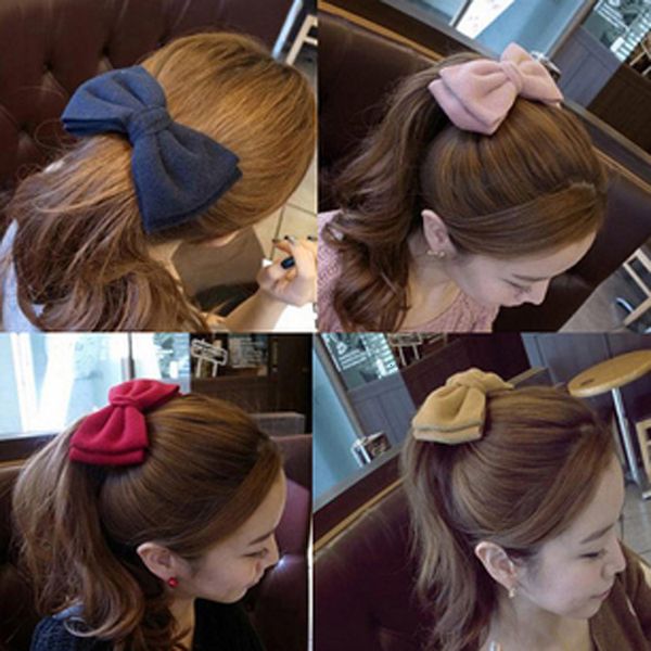 

hairpin big bow flannel spring clip headdress hairpin, Golden;silver