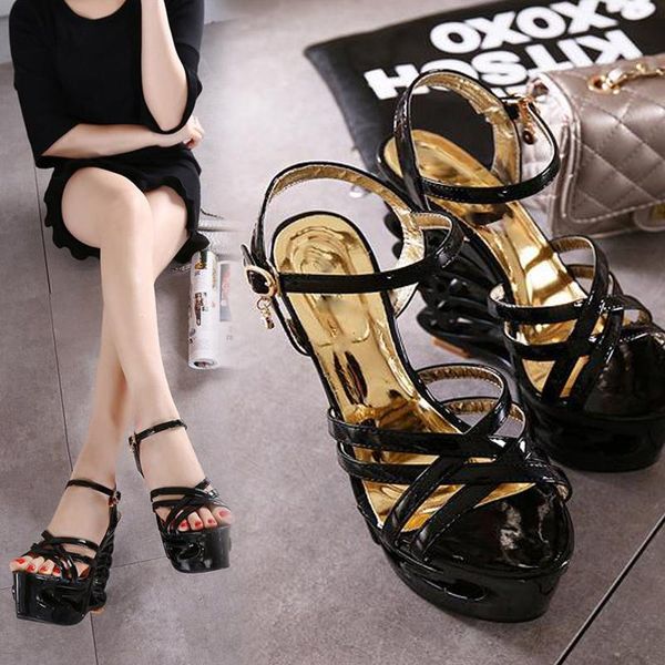 

high heels 34-41 plus size hollow sandals design women's shoes t show dance fine fashion, Black