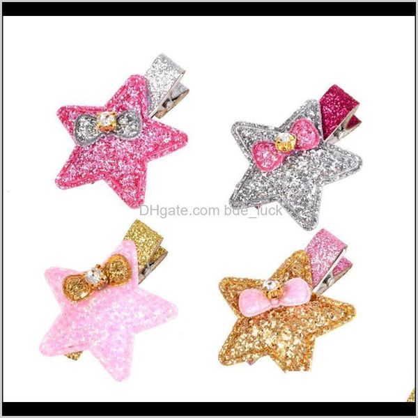 

baby, & maternitym mism kids girls shiny star hairpins tie clips rhinestone hair aessories bow infant headwear children hairgrip drop delive, Slivery;white