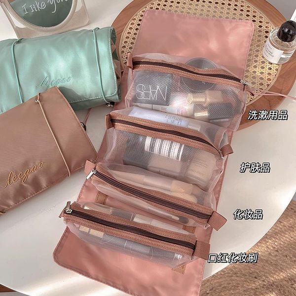 

women cosmetic bag travel organizer foldable hanging nylon wash portable makeup multifunctional toiletry pouch storage bags