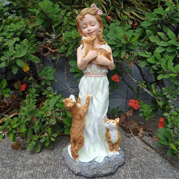 

garden decorations cute cat girl resin courtyard villa simulation animal sculpture craft home balcony figurine decoration r6821