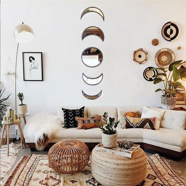 

mirrors 1pc nordic style wooden decorative mirror moon phase wall bedroom acrylic