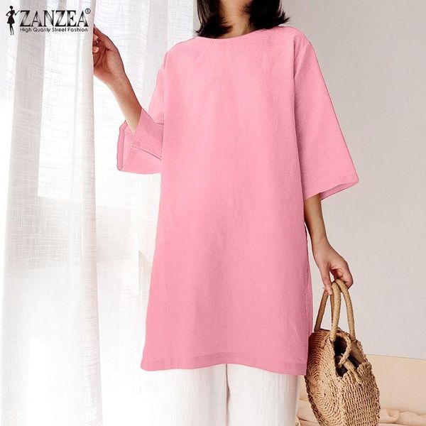 

women's blouses & shirts zanzea women vintage blusa cotton casual o-neck spring blouse six quarter sleeve oversized shirt loose street, White