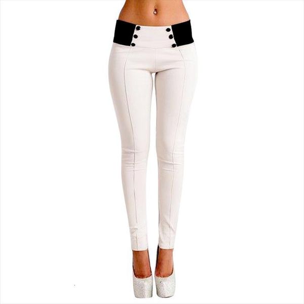 

fashion pencil pants high waist womens legging solid with pockets buttons workout color skinny, Black