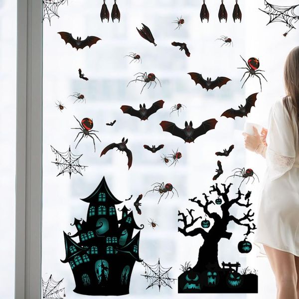 Adesivos adesivos morcegos parede decoração morcego Decoração de Halloween para casa À Prova D 'Água Preto Spooky Glass