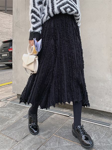 

vintage fashion all-female mesh skirt mid-match mid-length to line winter sweater plissado femme jupe 2021 y1028 knx4, Black