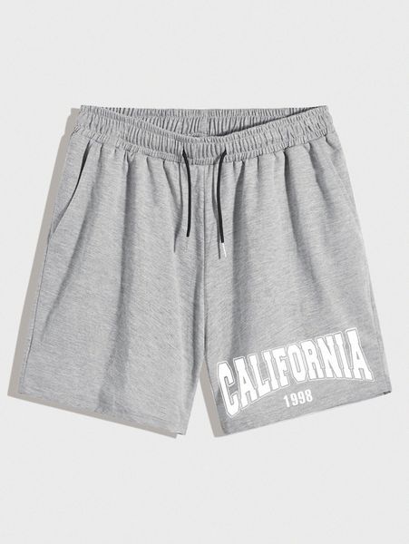 

romwe guys letter drawstring shorts 7'' s6vv#, Black